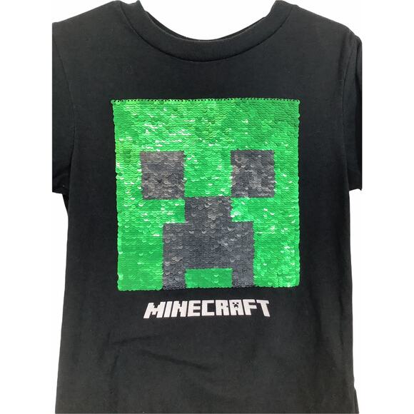 Mojang Black Multicolored Sequined Minecraft T-Shirt Kid's Youth Size XS/4 - Picture 2 of 6
